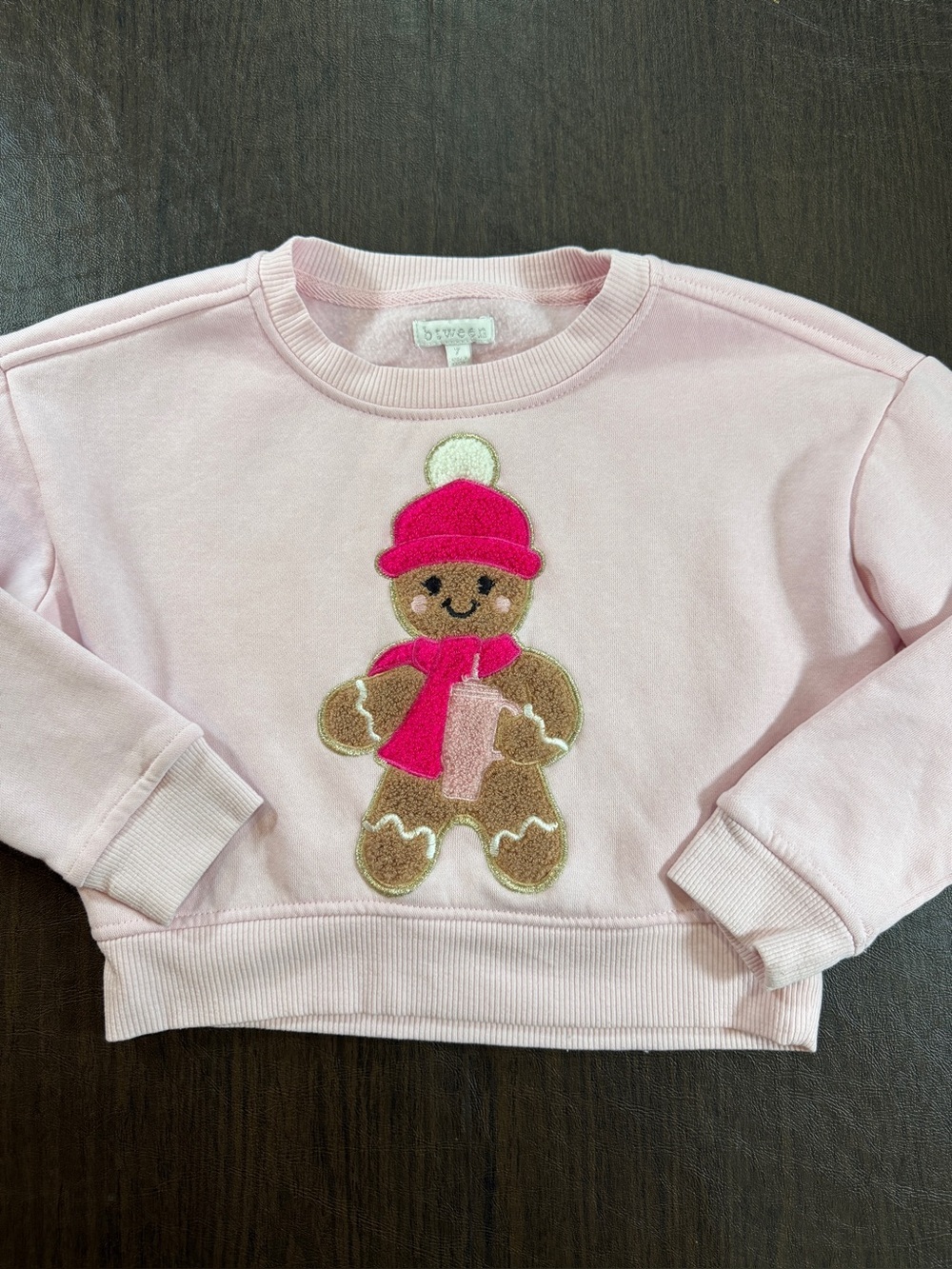 Between Pink Girls Sweatshirt with Festive Gingerbread Appliqué Sz 7